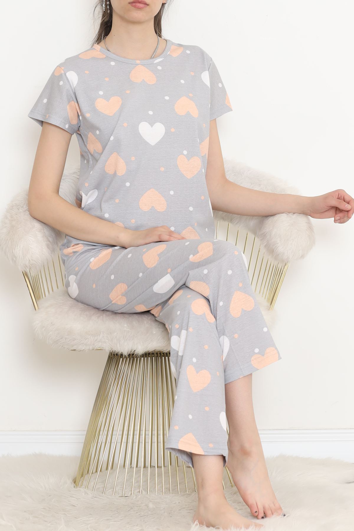 Patterned Pajama Set Gray Duvet - 130.1287.