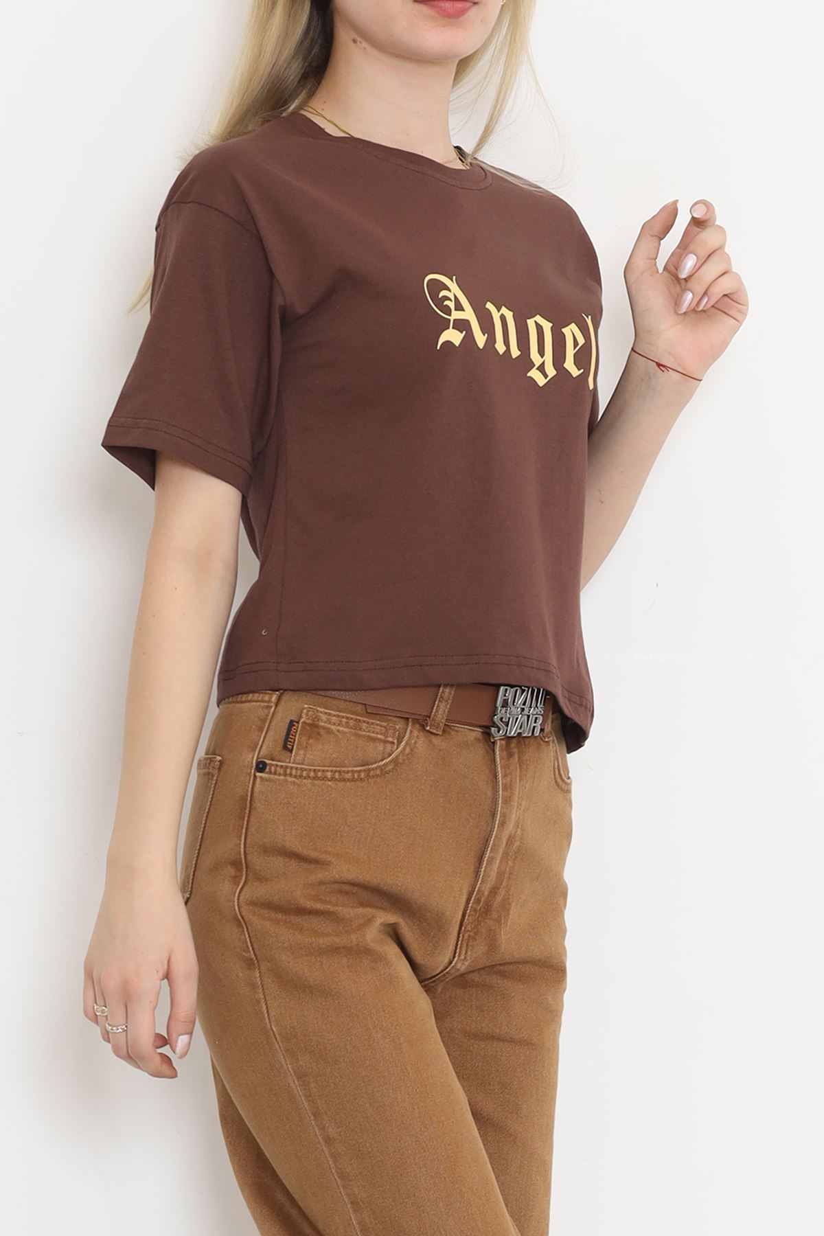 Printed Crop T-shirt Coffee - 16474.1567.