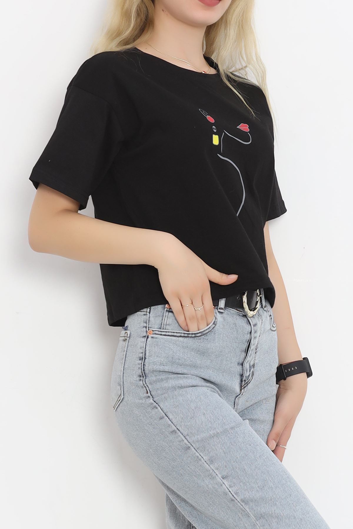 Printed Crop T-shirt Black - 16486.1567.