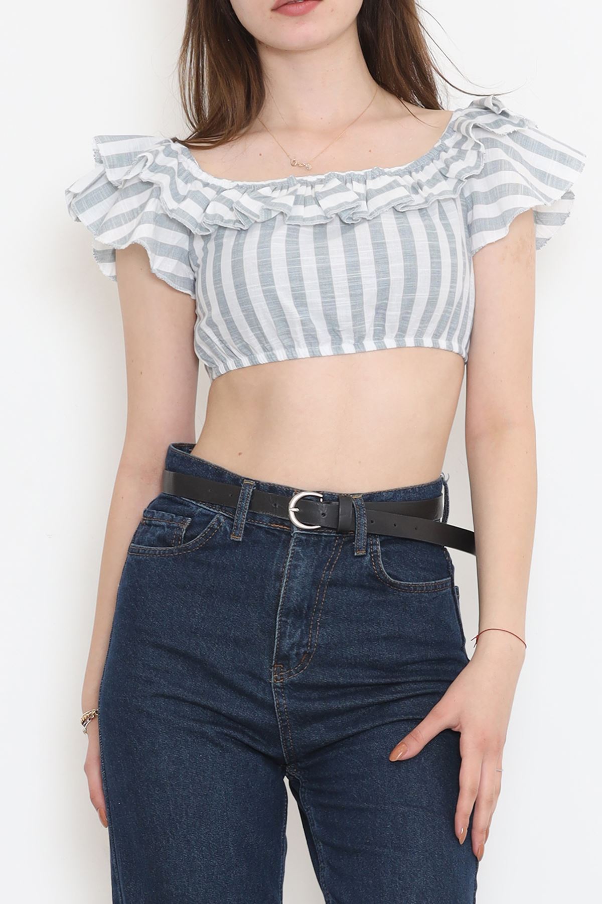 Striped Crop Blouse Gray-White - 18426.631.