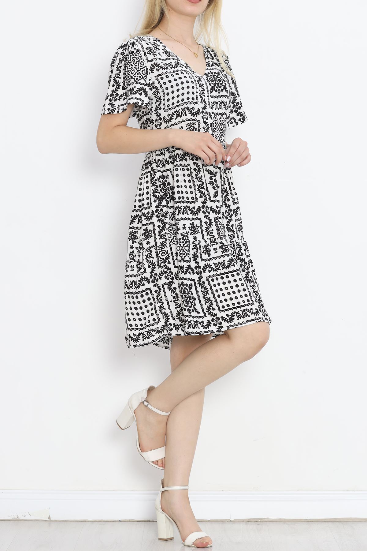 Shirred Front Dress White and Black - 152478.701.