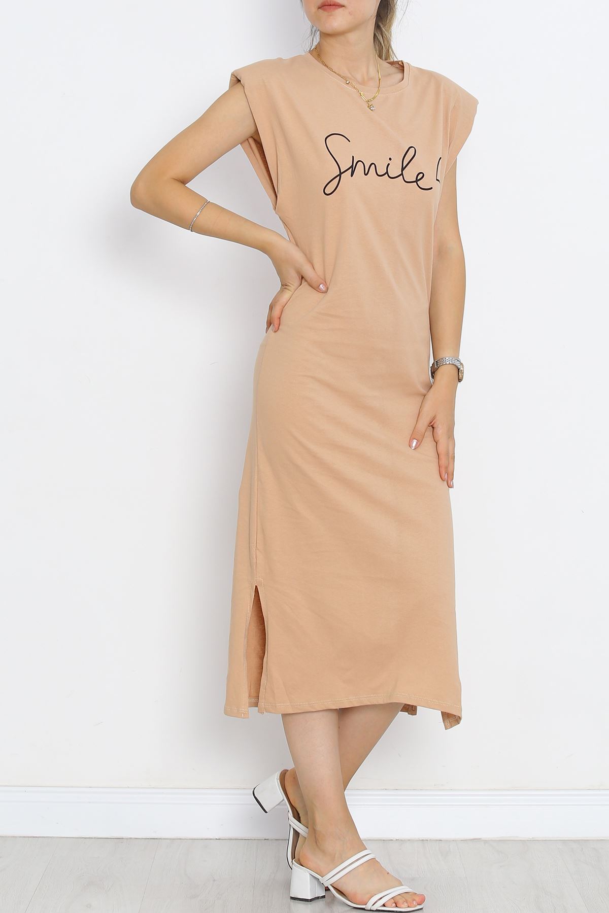 Wadded jersey dress in milky brown - 15870.1567.