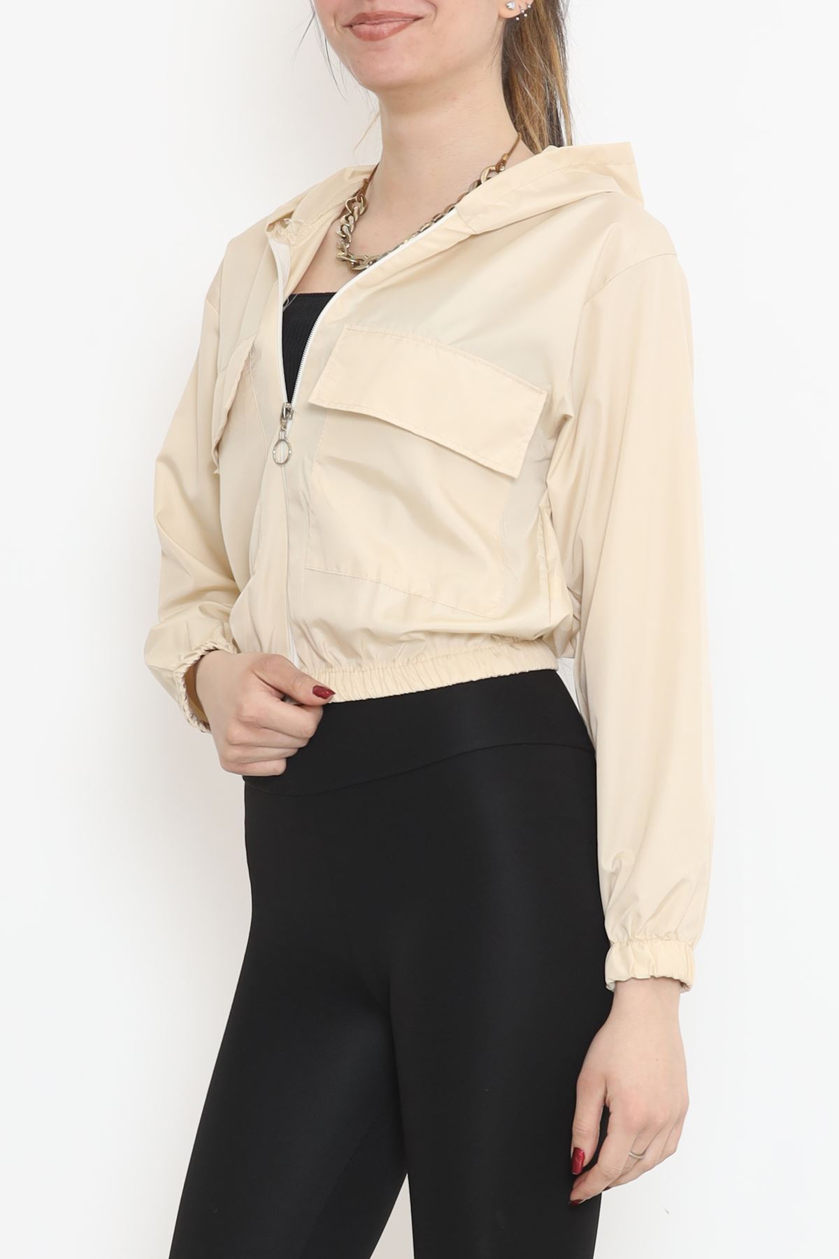 Double Pocket Crop Raincoat Beige - 17743.1247.