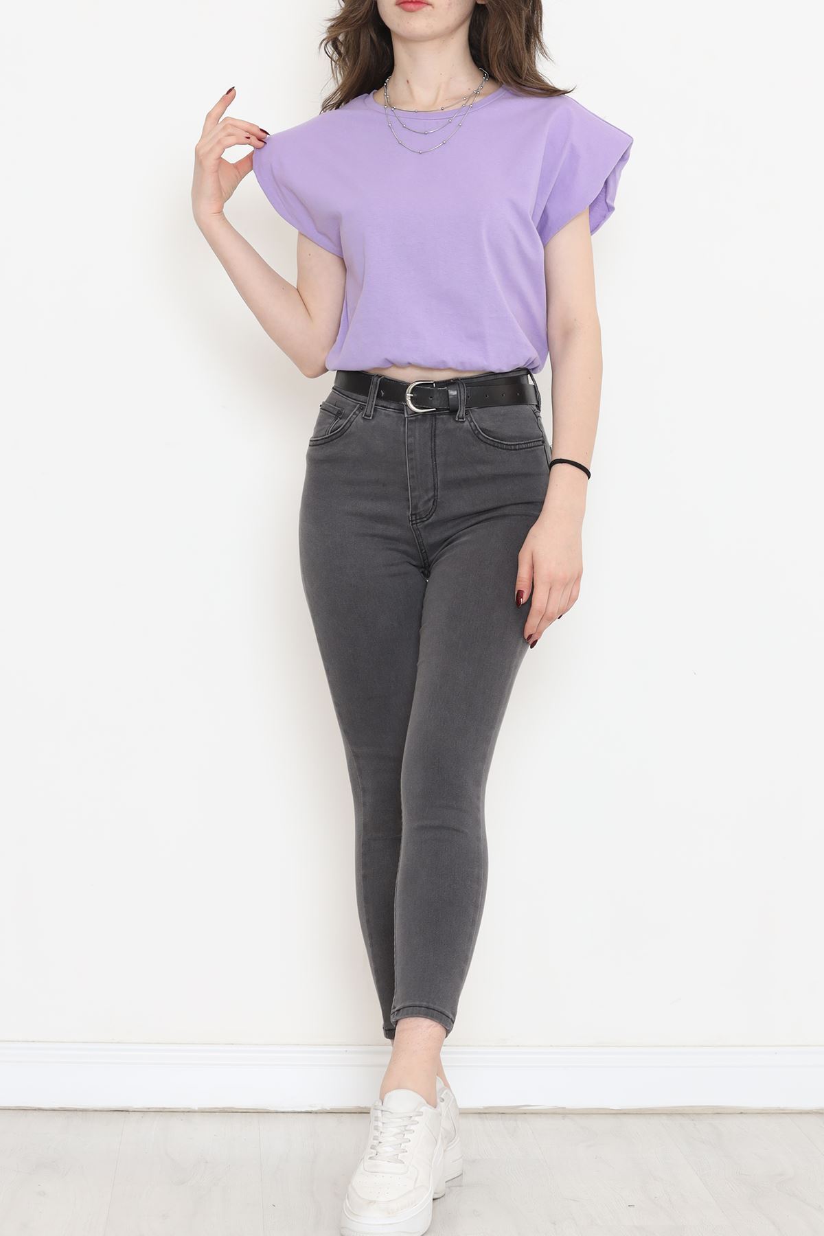 Crop T-shirt with Elastic Waistband Lilac - 16552.1567.