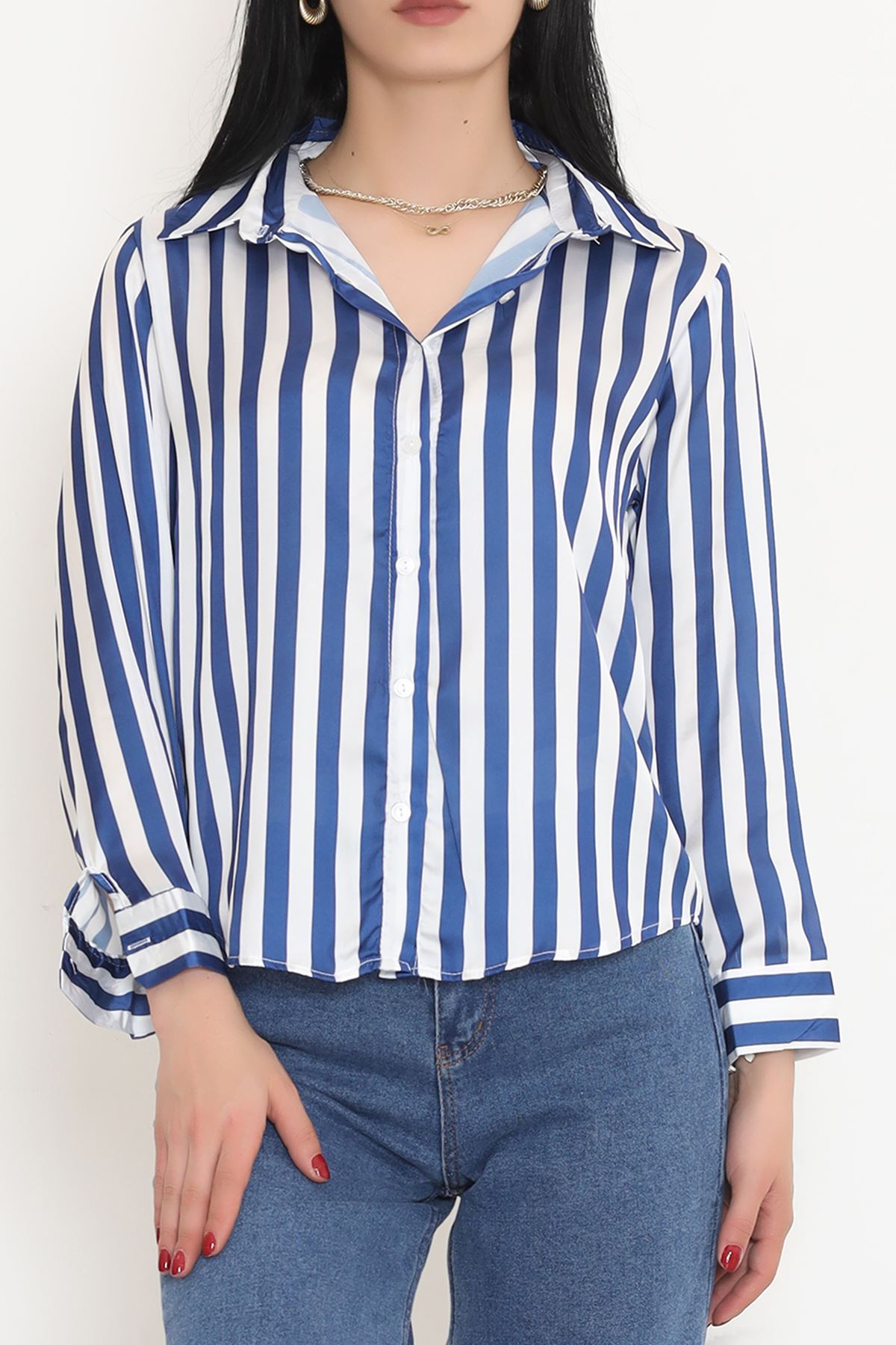 Striped Satin Shirt Beyazsaks - 909.1247.