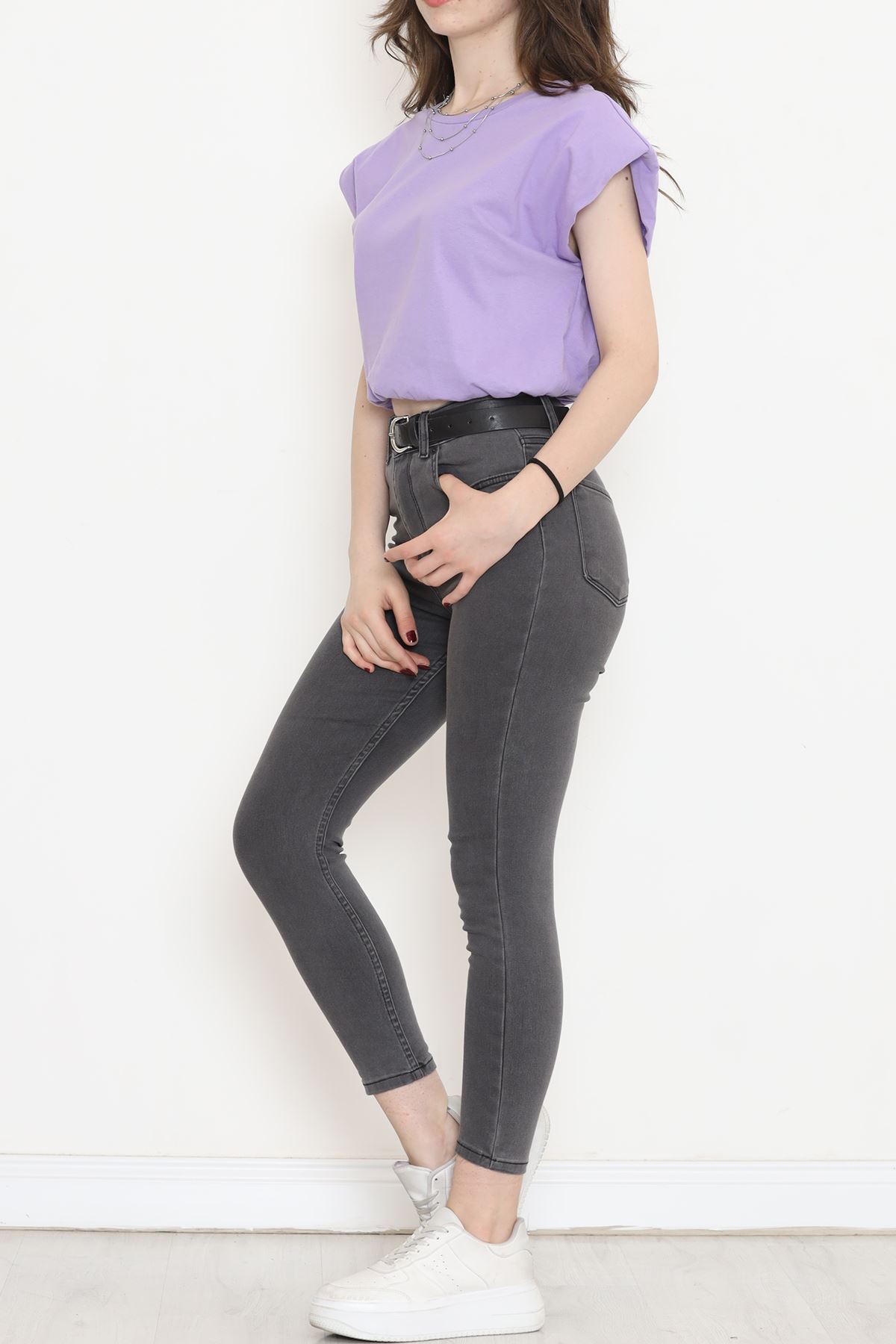 Crop T-shirt with Elastic Waistband Lilac - 16552.1567.