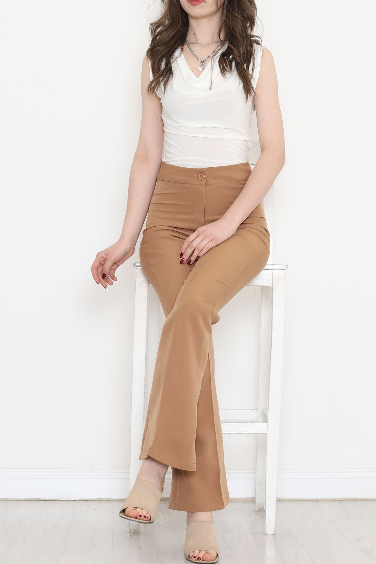 Front Striped Palazzo Pants Sütlükahve - 24201.683.