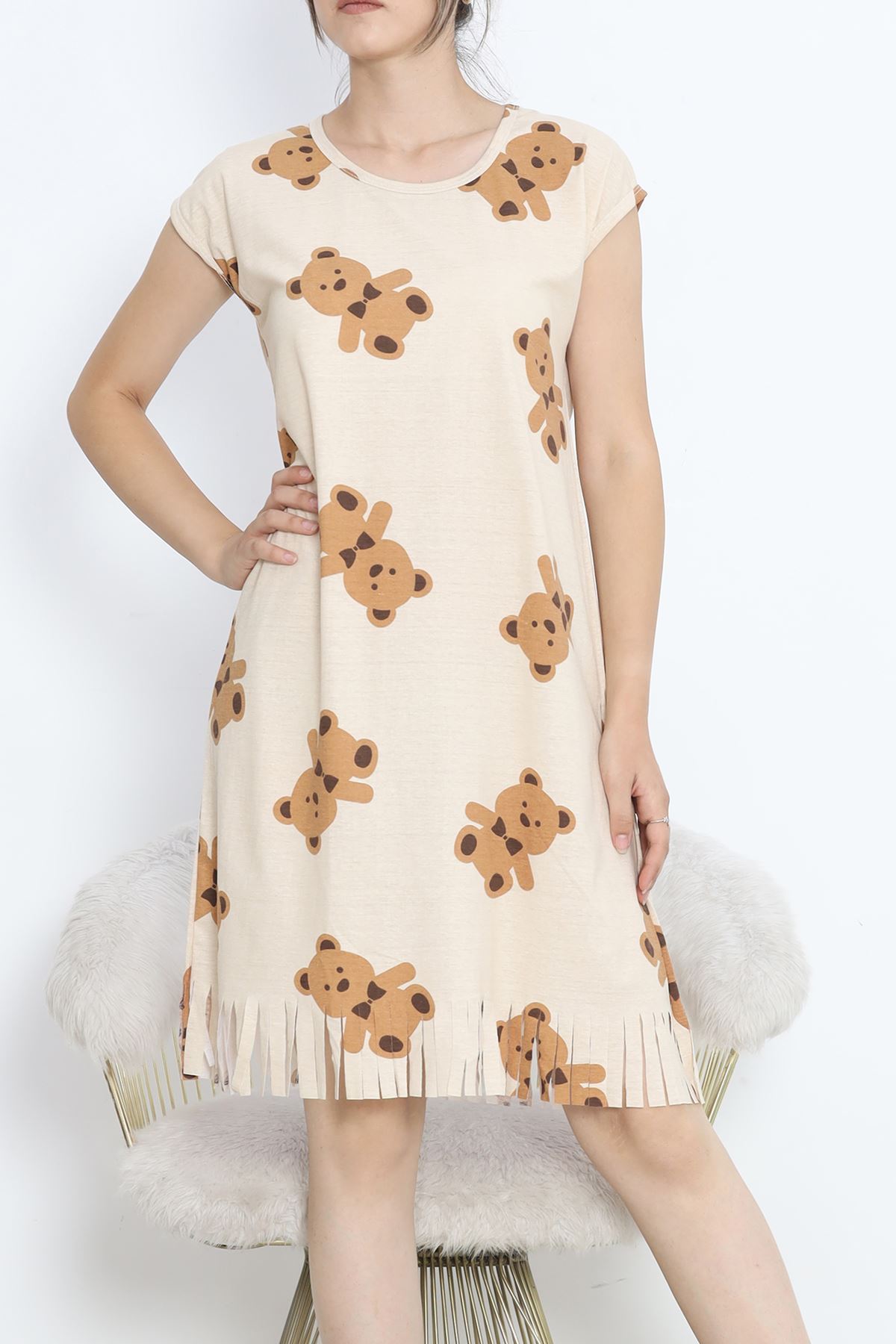 Printed Rotation Tasseled Dress Beige-Brown - 263.1287.