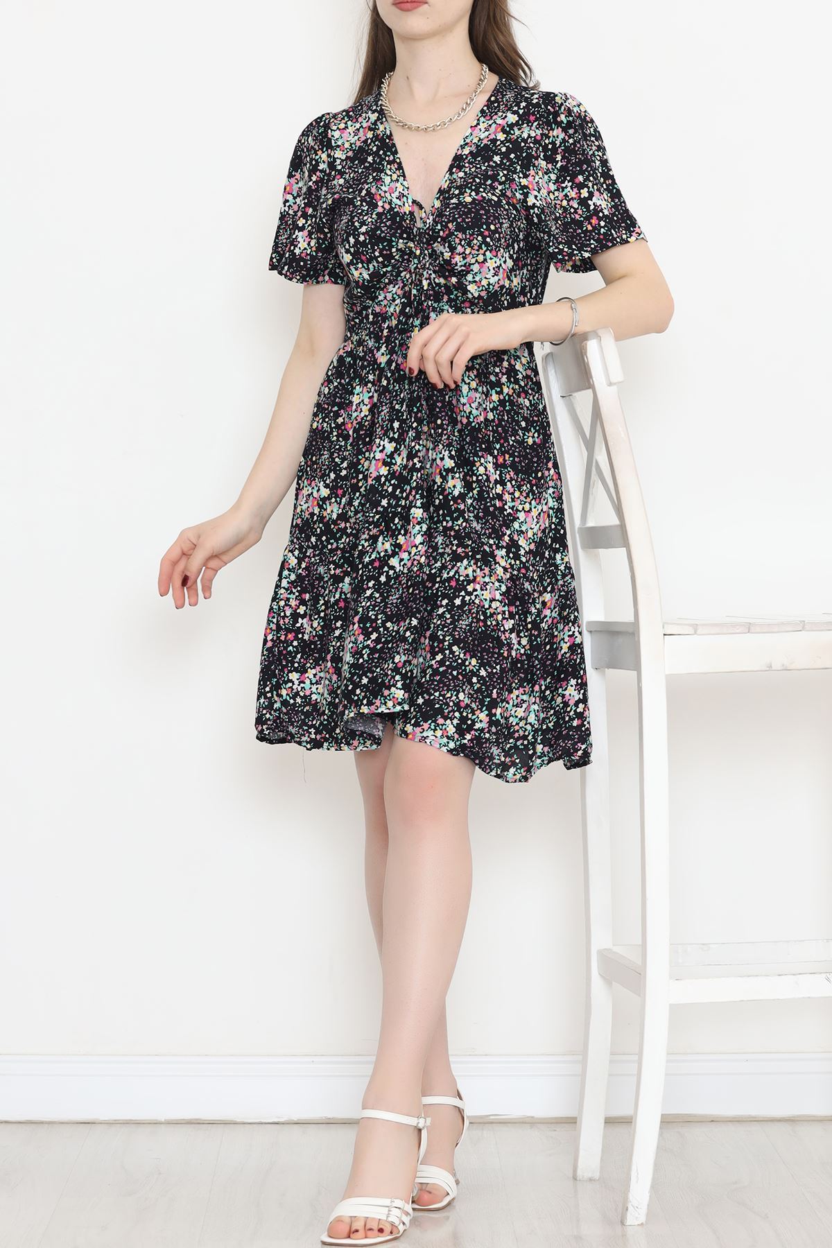 Shirred Front Dress Navy Blue - 152478.701.