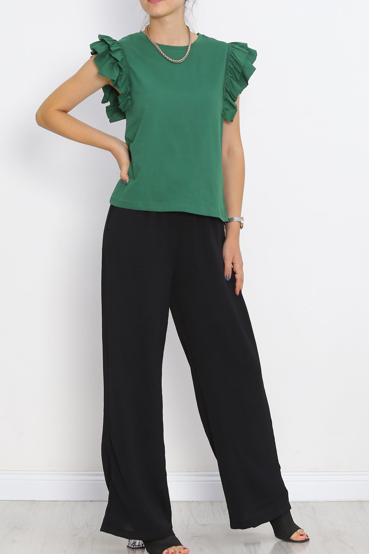 Ruffle Sleeve T-Shirt Emerald - 15876.1567.