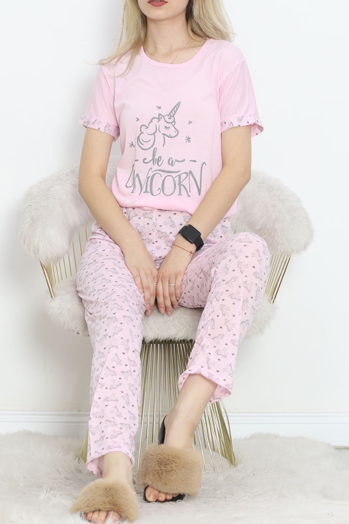 Poliviskon Crew-Neck Pajama Set Pembegri - 301.1287.