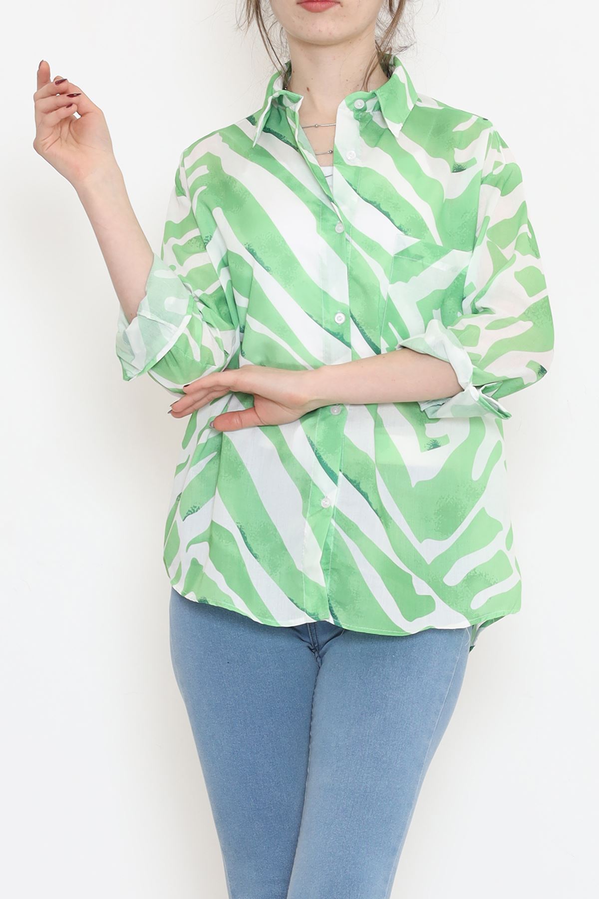 Voile Patterned Shirt Green - 989.1247.