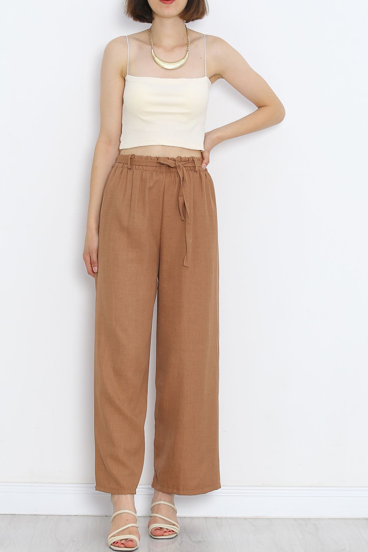 Waist Belted Linen Trousers Sütlükahve - 15265.1726.