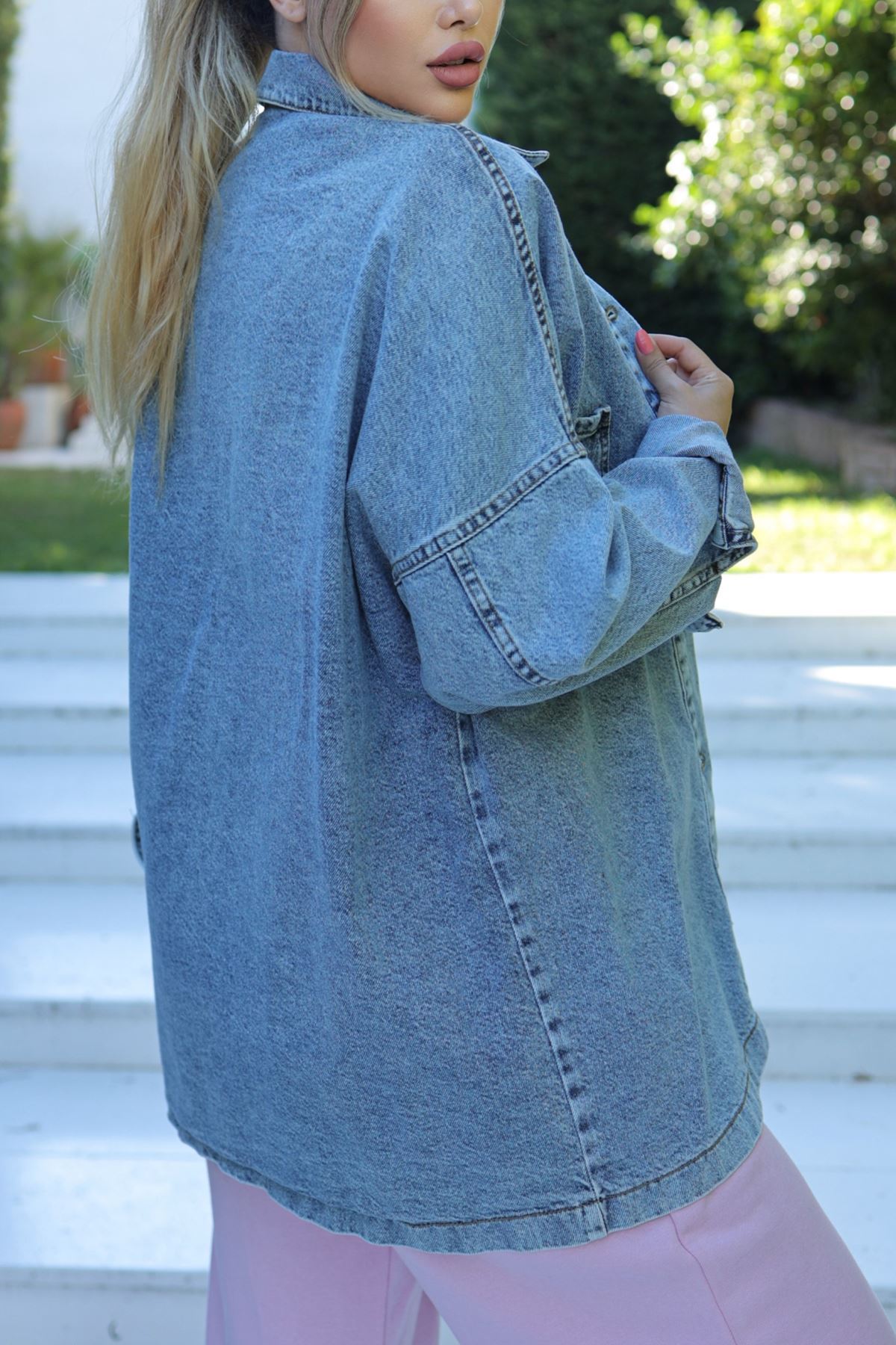 Denim Shirt with Front Pocket Ice Blue - 16699.1778.