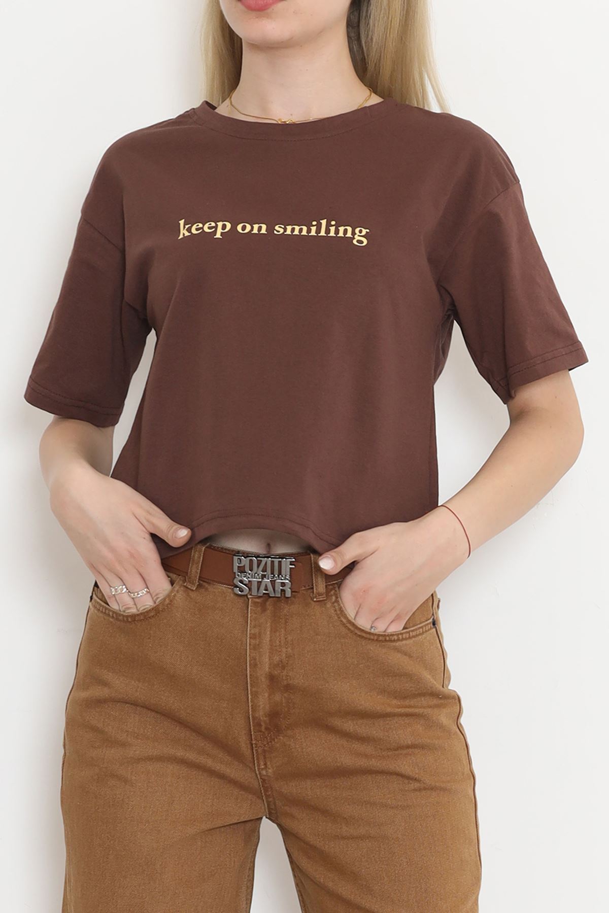 Printed Crop T-shirt Coffee - 16468.1567.