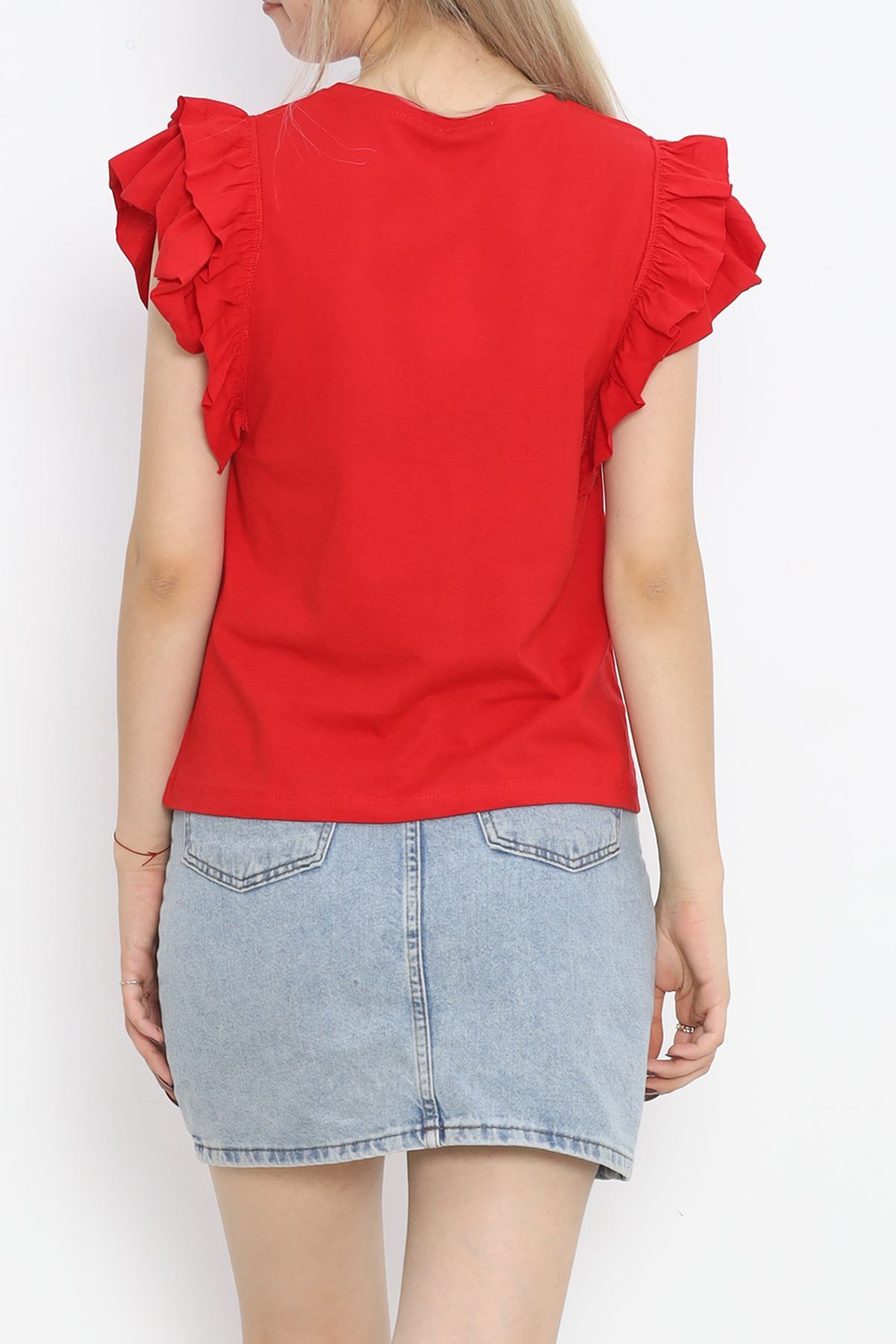 Ruffle Sleeve T-Shirt Red - 15876.1567.