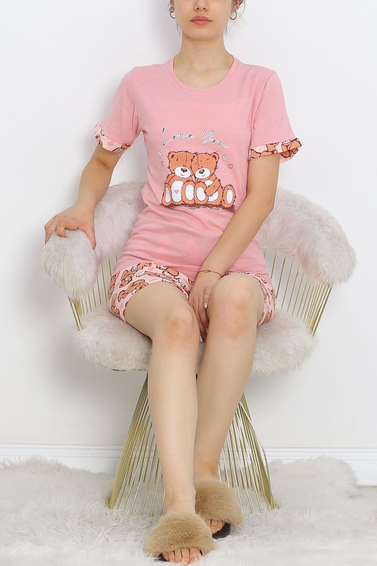 Short Sleeve Shorts Pajama Set Powder Brown - 18956.1567.