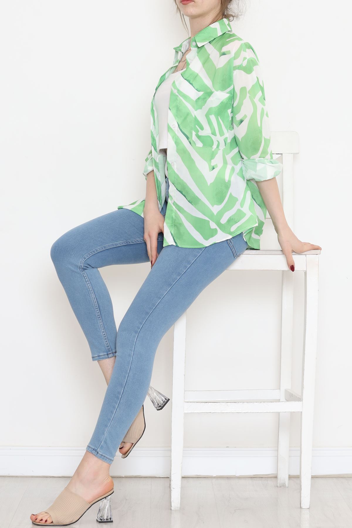 Voile Patterned Shirt Green - 989.1247.