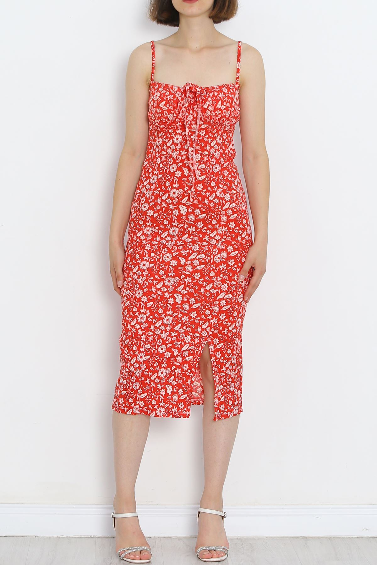 Strappy Patterned Dress Red Floral - 650.1247.