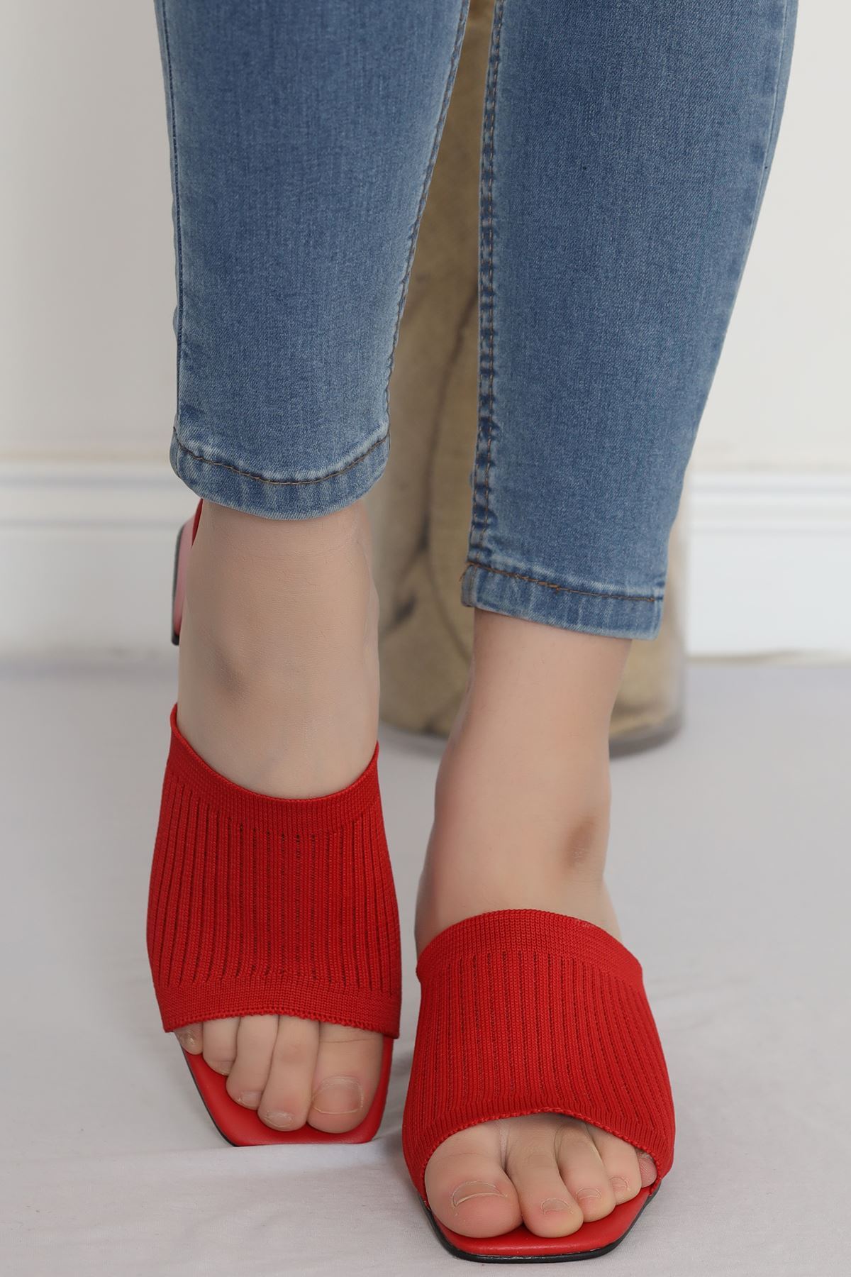 5 Cm Heeled Slippers Red - 18199.264.