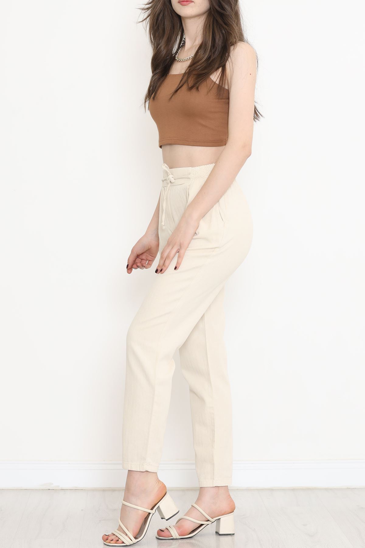 Guipure Linen Pants Beige - 152318.1779.