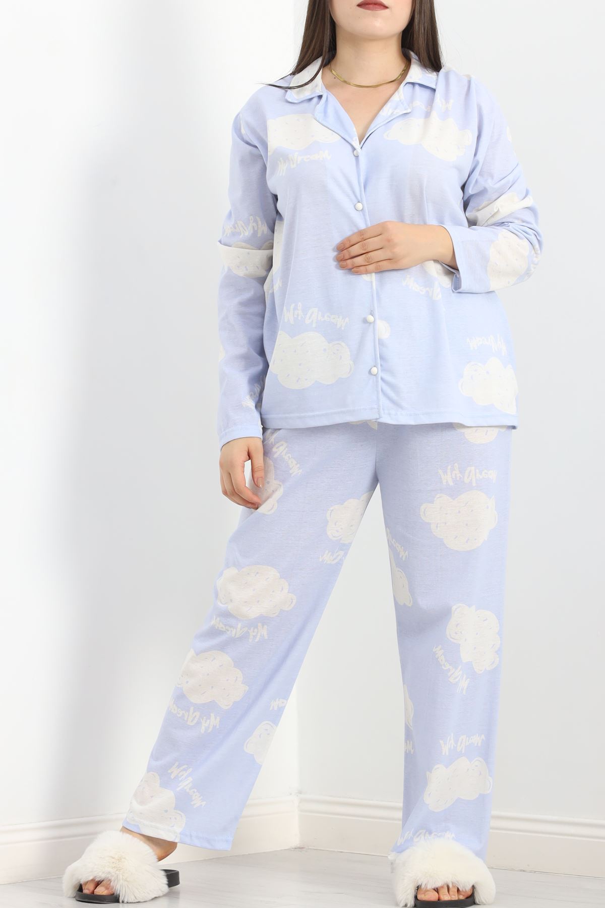 Baskılı Battal Pijama Takımı Açıkmavi - 778.1287.