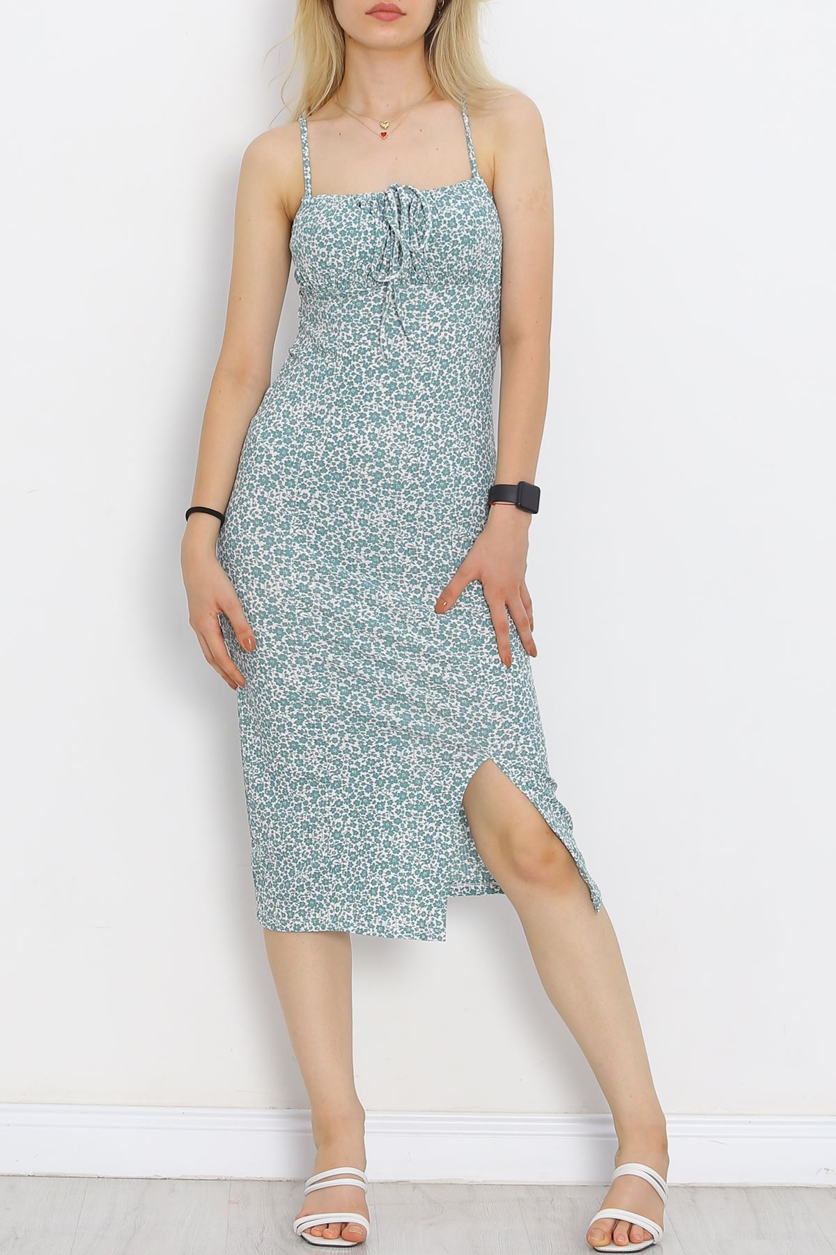 Patterned Dress with Straps Mint1 - 650.1247.