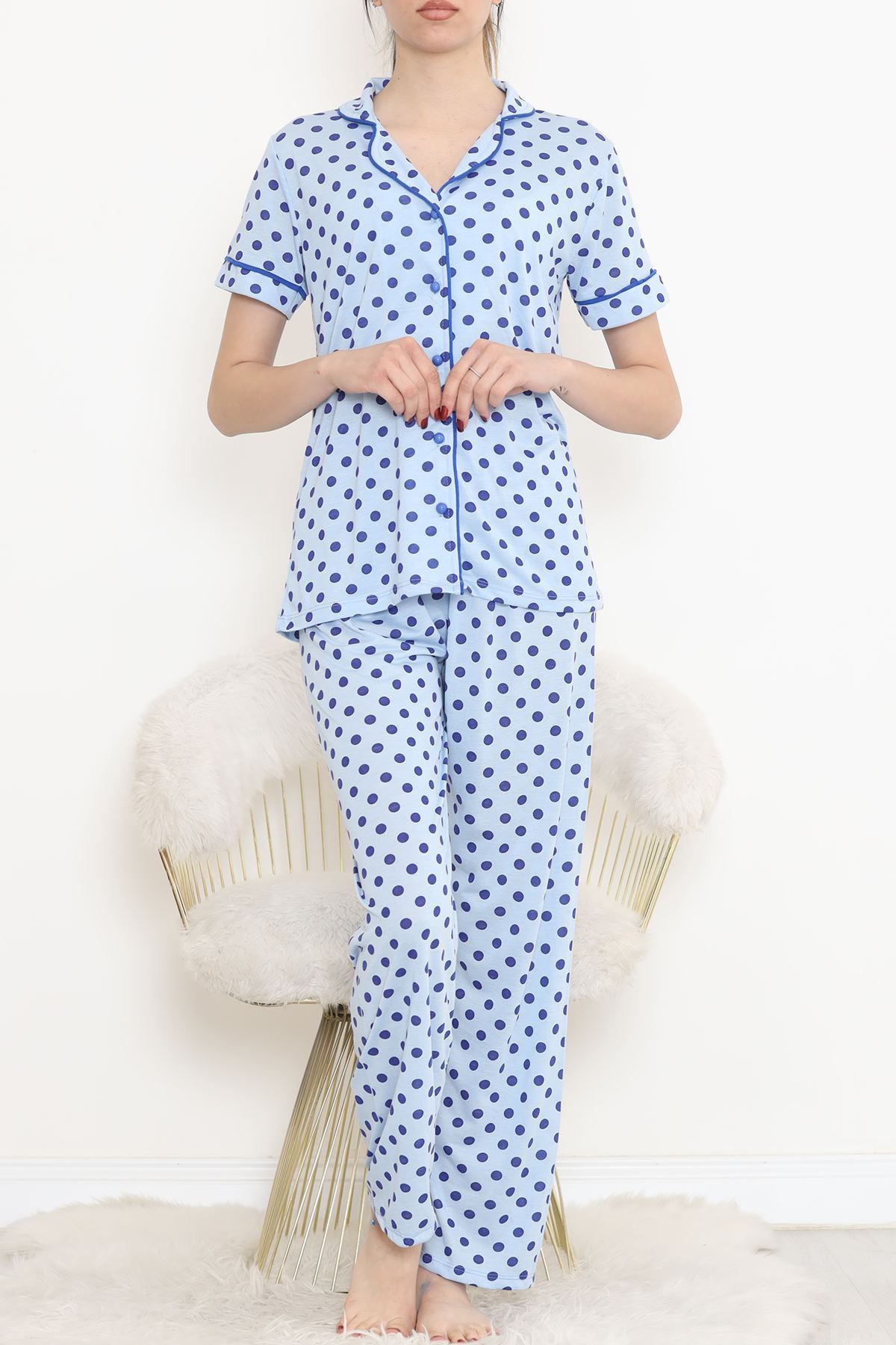 Polyviscose Interlock Short Sleeve Pajama Set Blue - 927.1287.