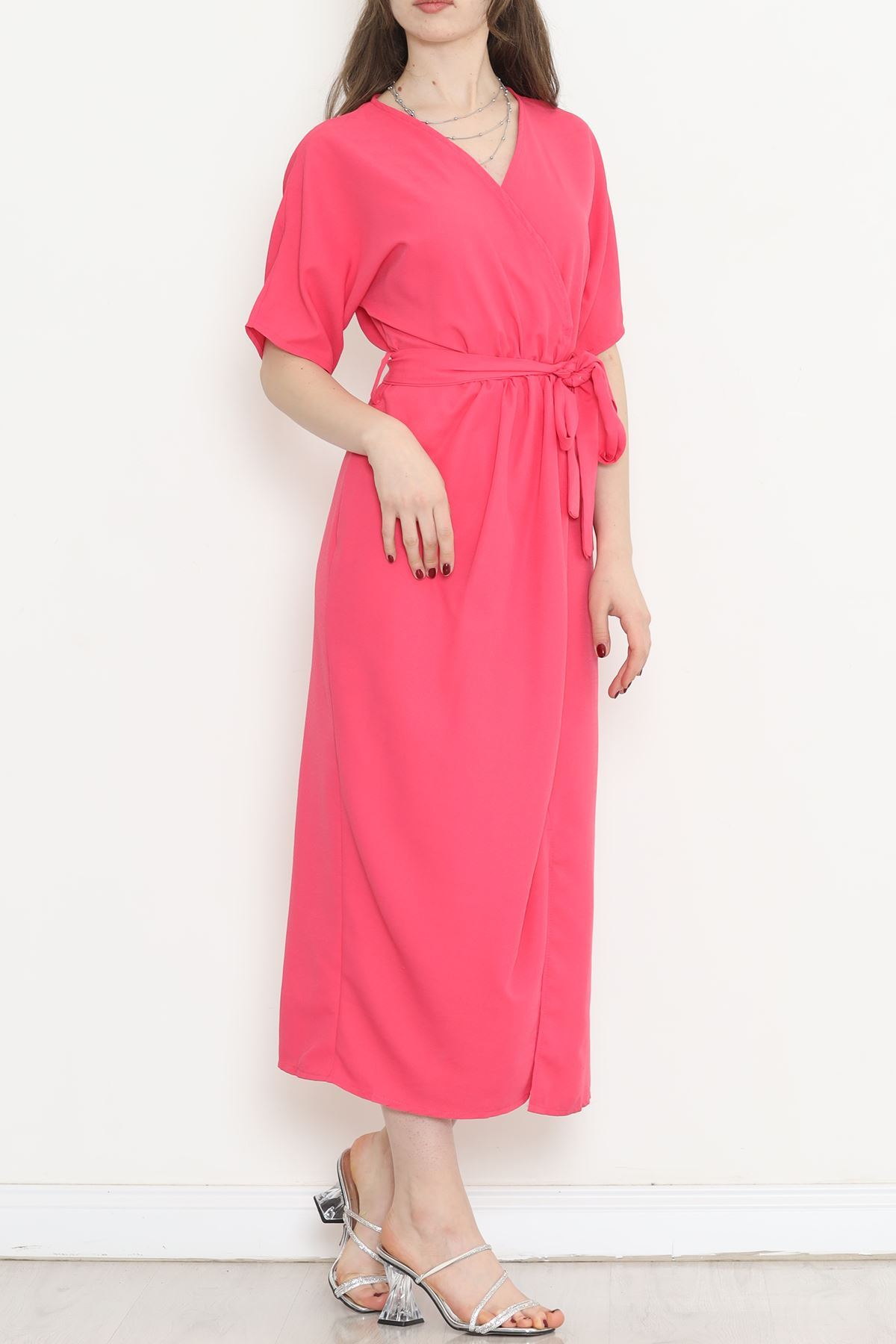 Double-breasted Collar Belted Dress Fuchsia - 152445.701.