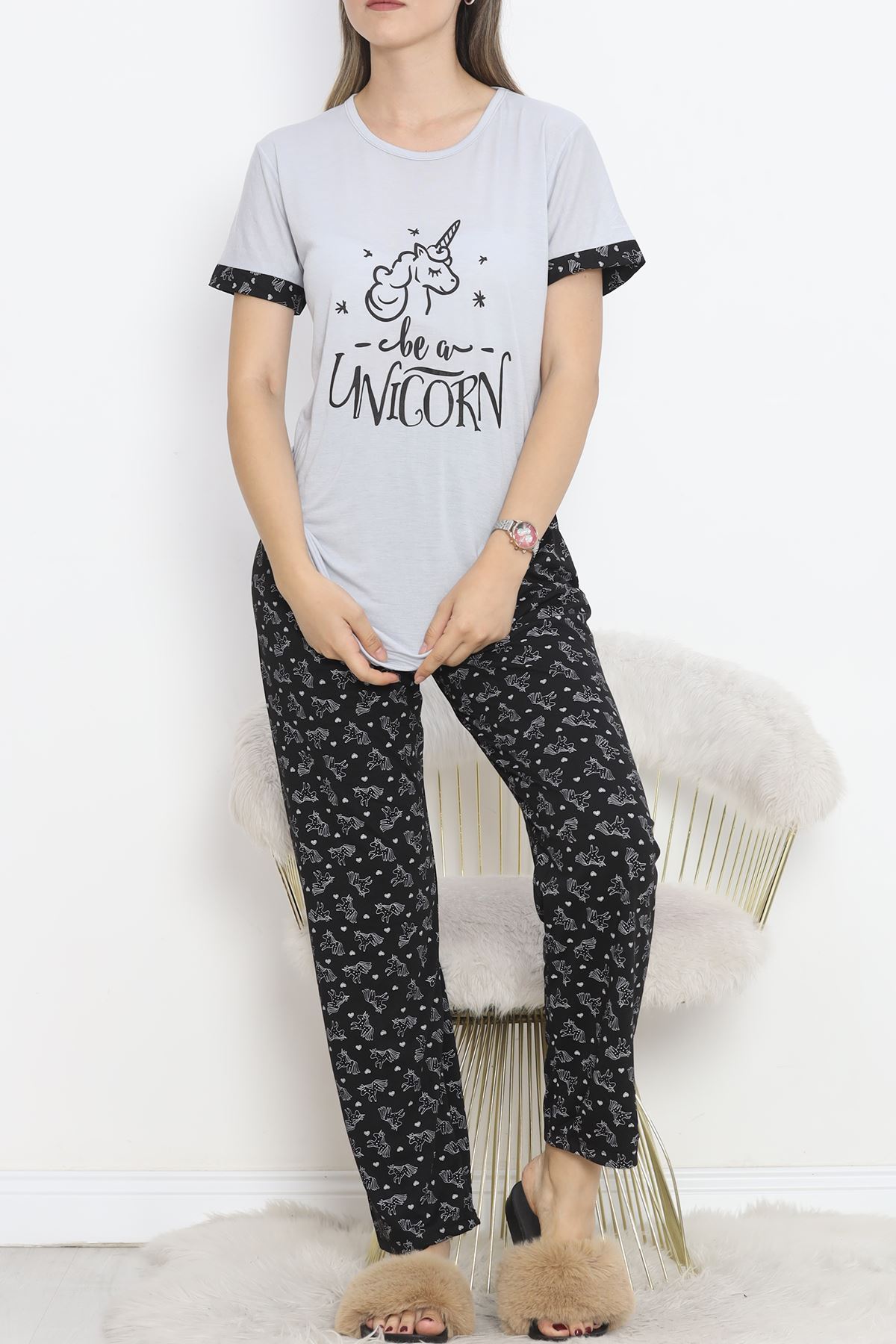 Poliviskon Crew-Neck Pajama Set Gris Black - 301.1287.