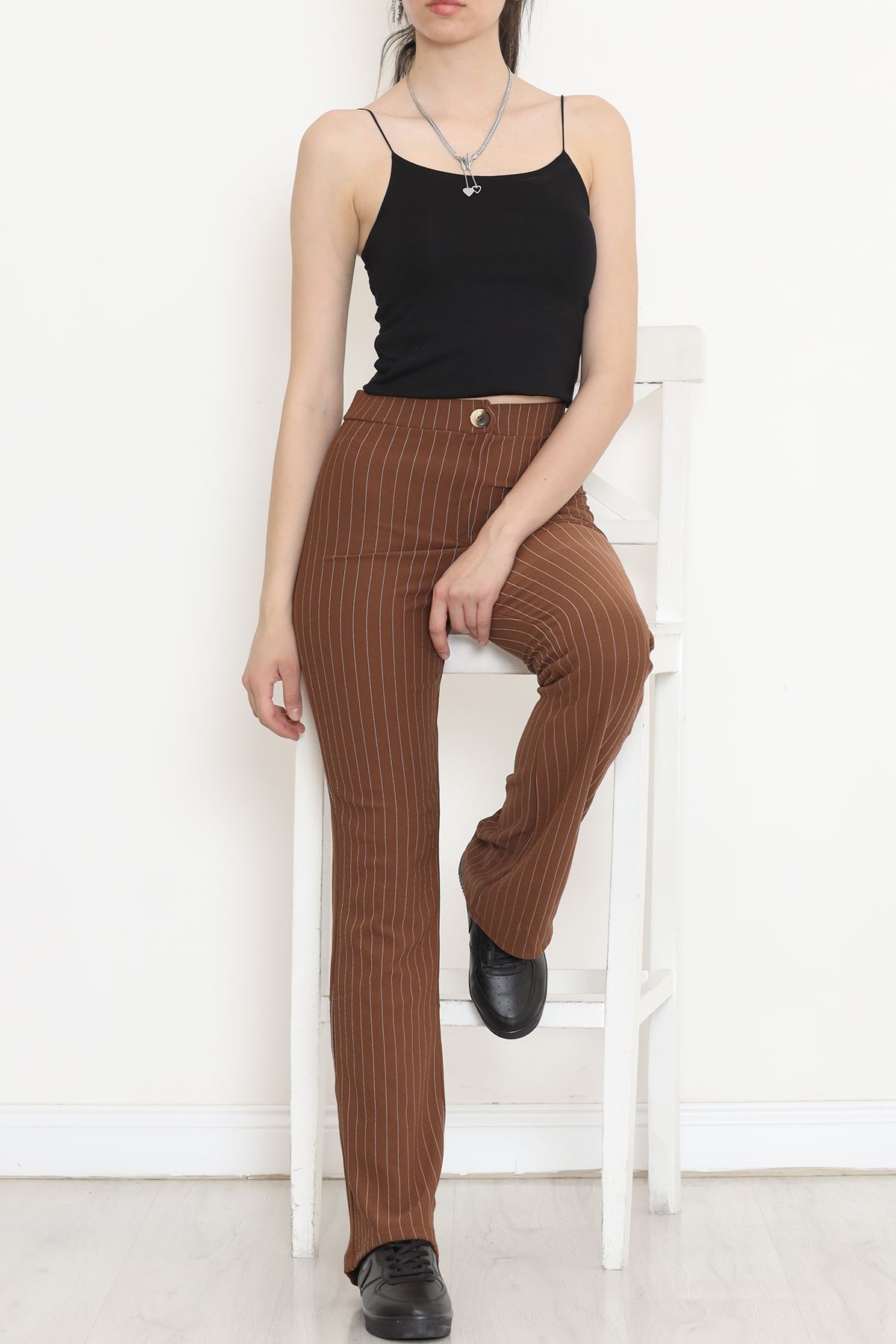 Striped Lycra Fabric Pants Brown - 549.1247.