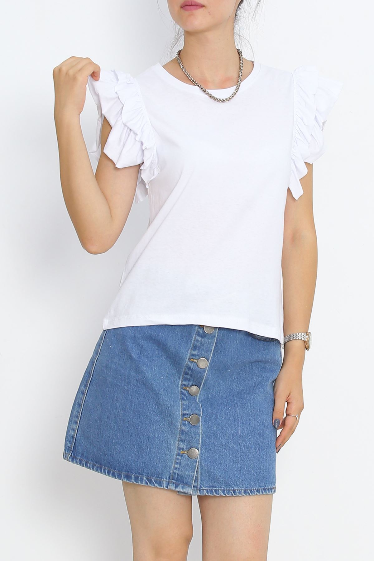 Ruffle Sleeve T-shirt White - 15876.1567.