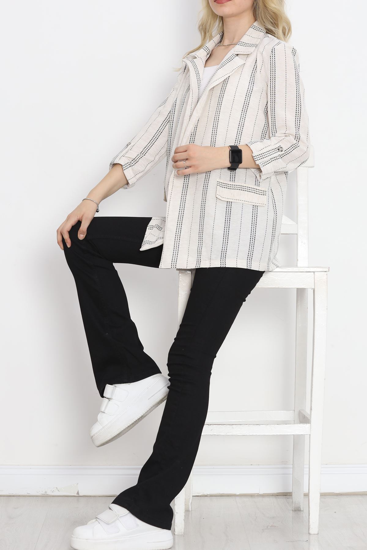 Linen Striped Jacket Eco-Green - 1024.1247.