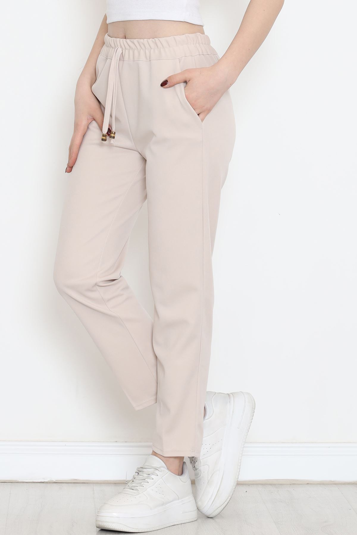 Crepe Lace-up Detailed Pants Stone - 152429.1778.