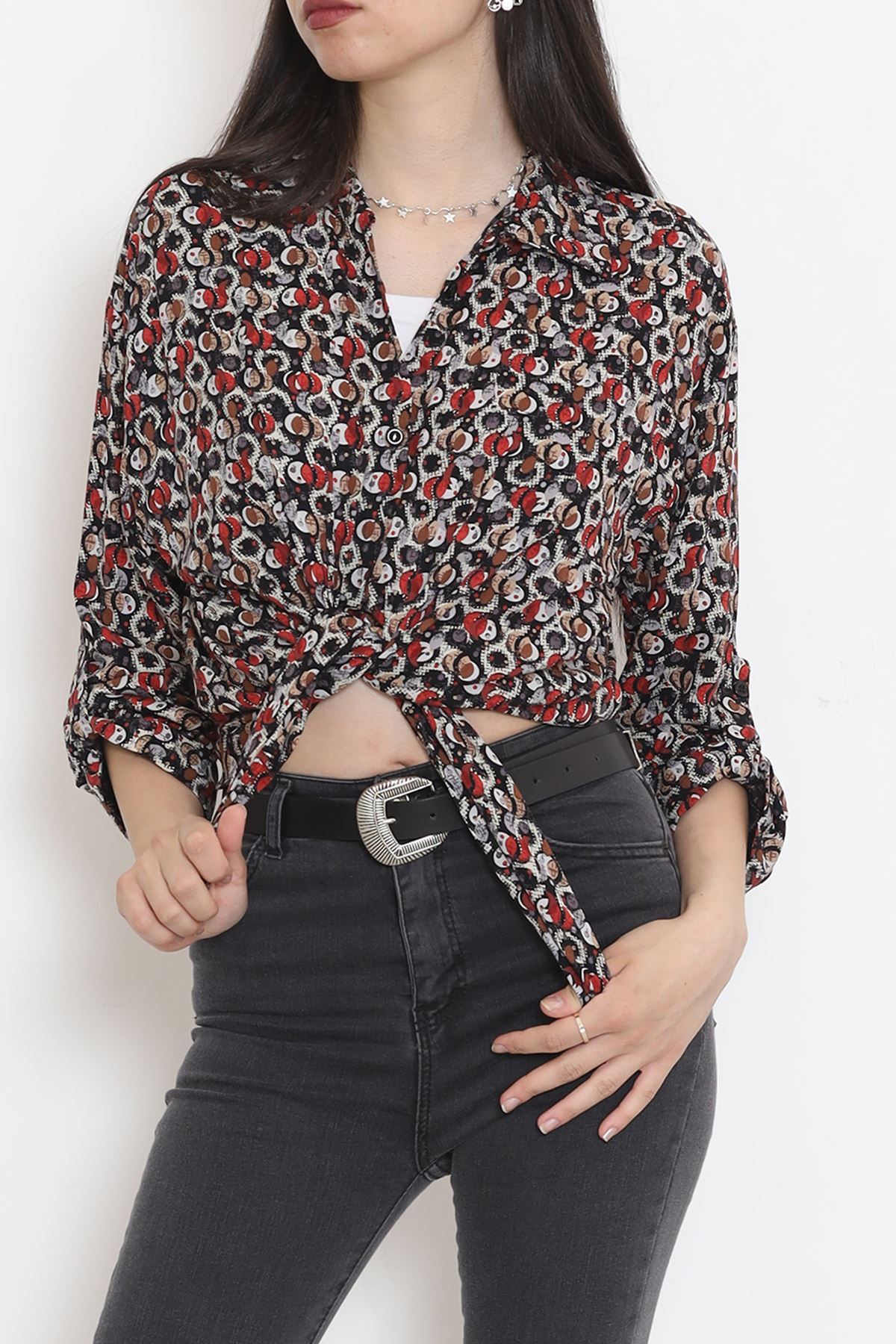 Viscose Patterned Shirt BlackRed2 - 17112.701.