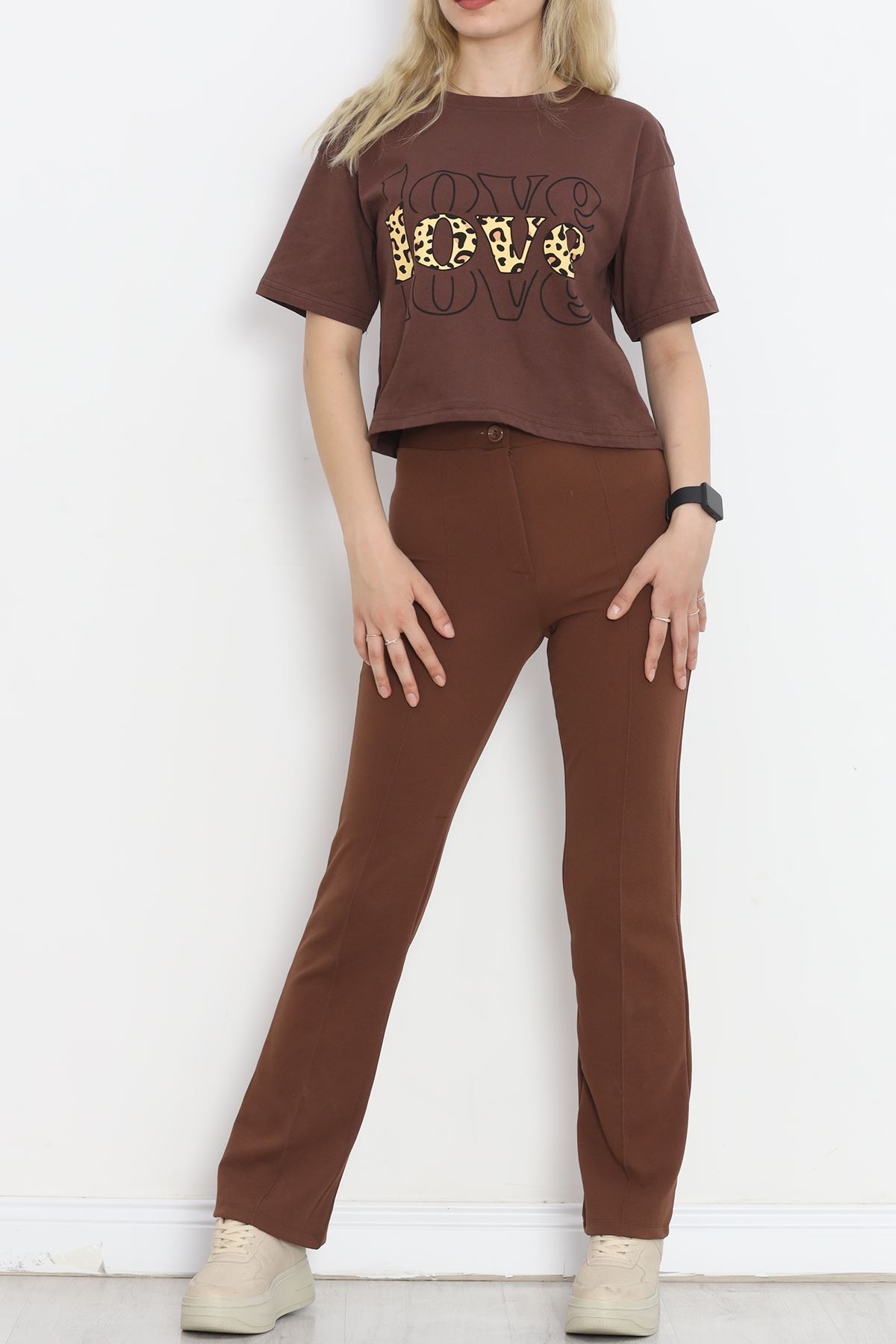 Printed Crop T-shirt Coffee - 16483.1567.