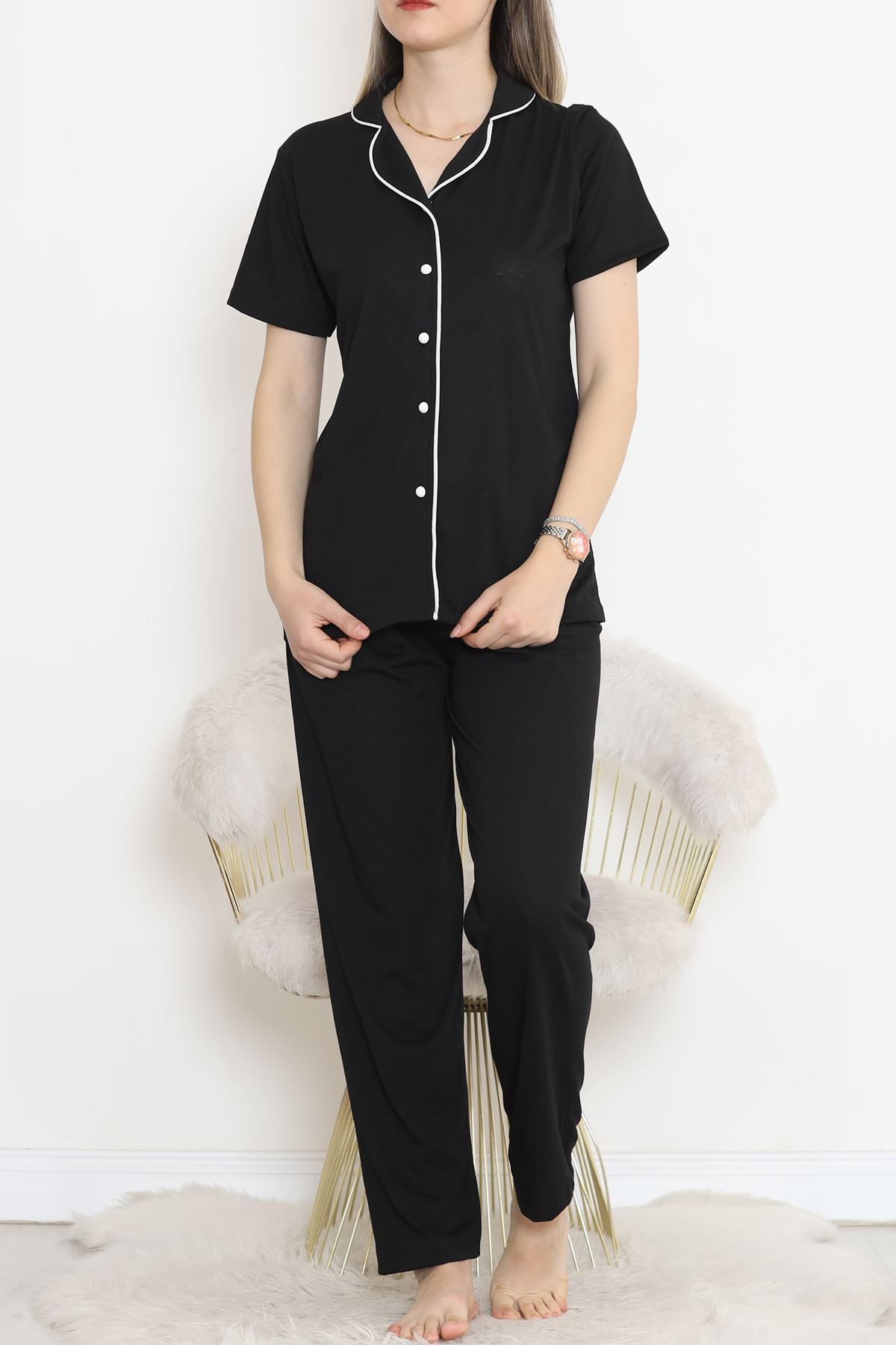 Short Sleeve Polyviscose Suit Black - 707.1287.