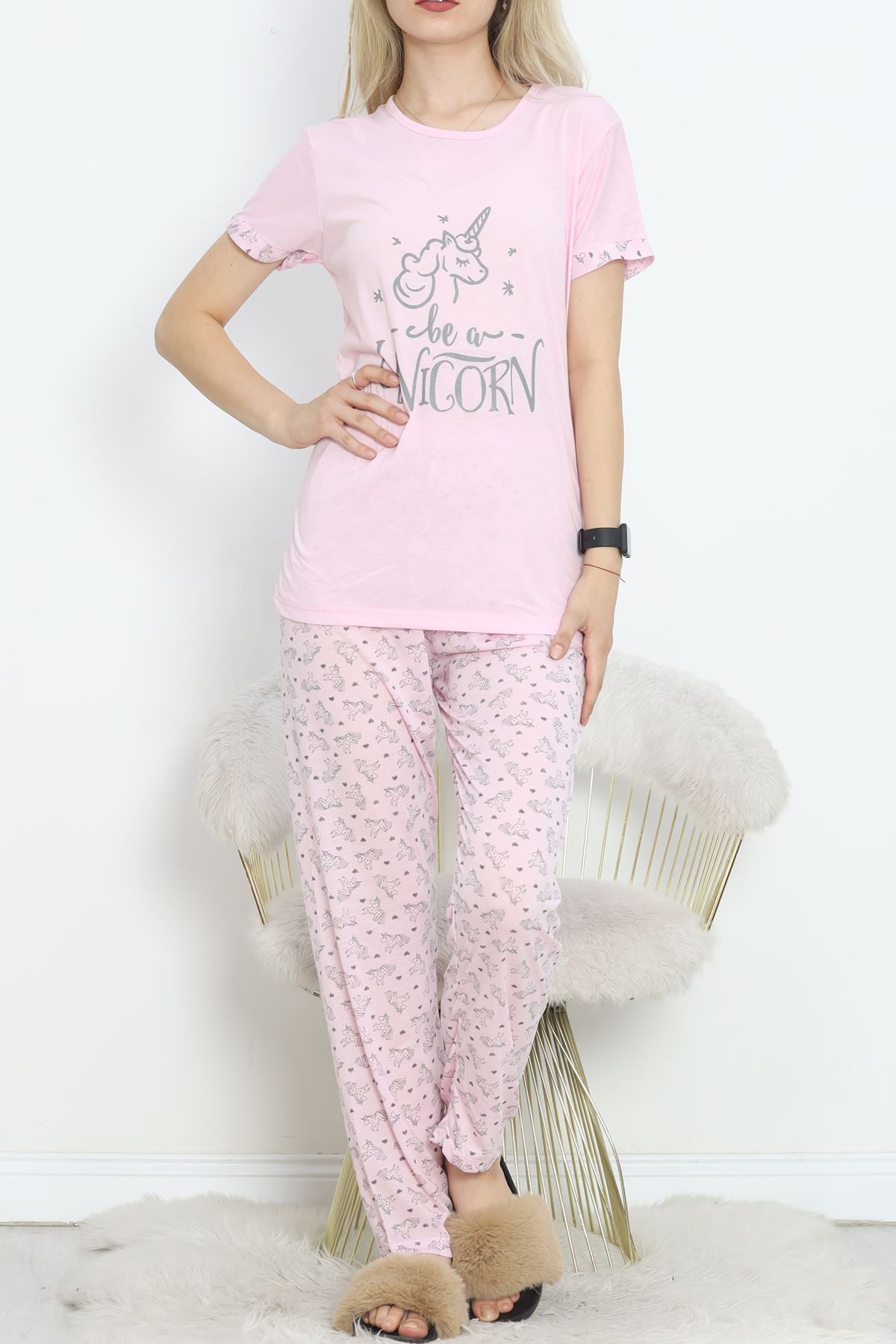 Poliviskon Crew-Neck Pajama Set Pembegri - 301.1287.