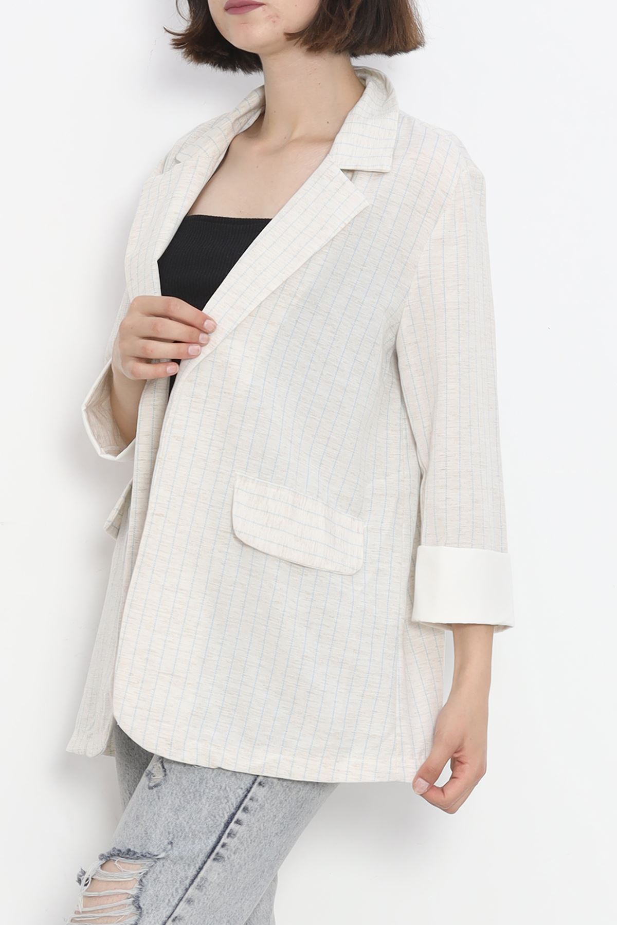 Striped Linen Jacket Stone Blue - 1023.1247.