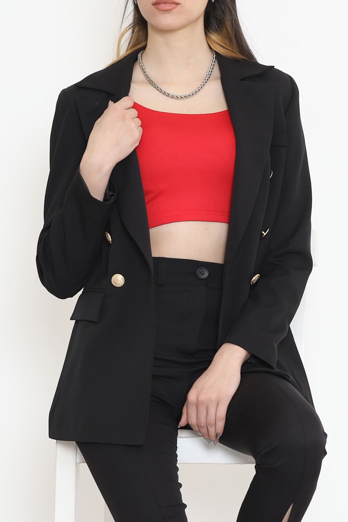 Gold Buttoned Blazer Jacket Black - 912.1247.