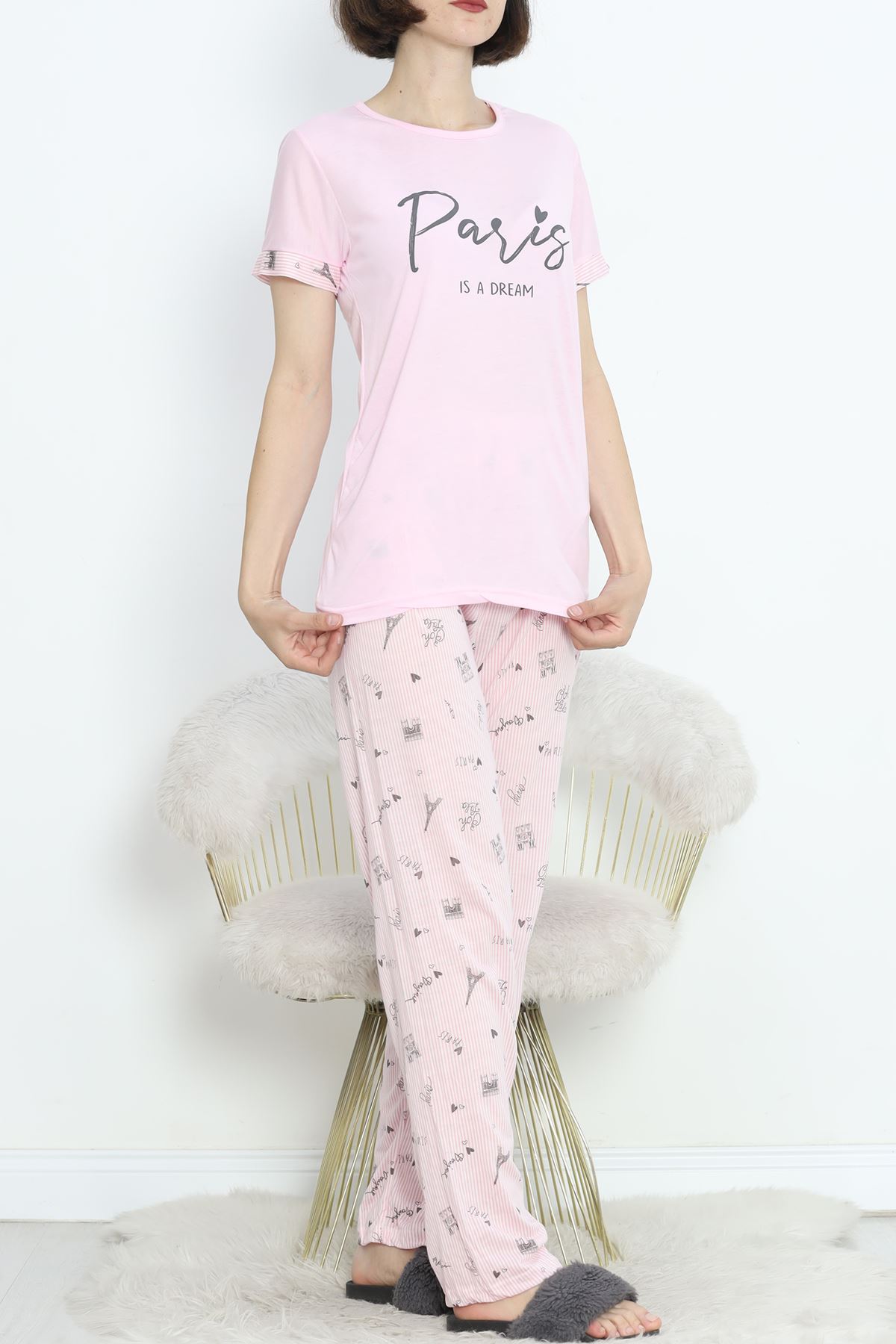 Poliviskon Crew-Neck Pajama Set Pink-Black - 301.1287.