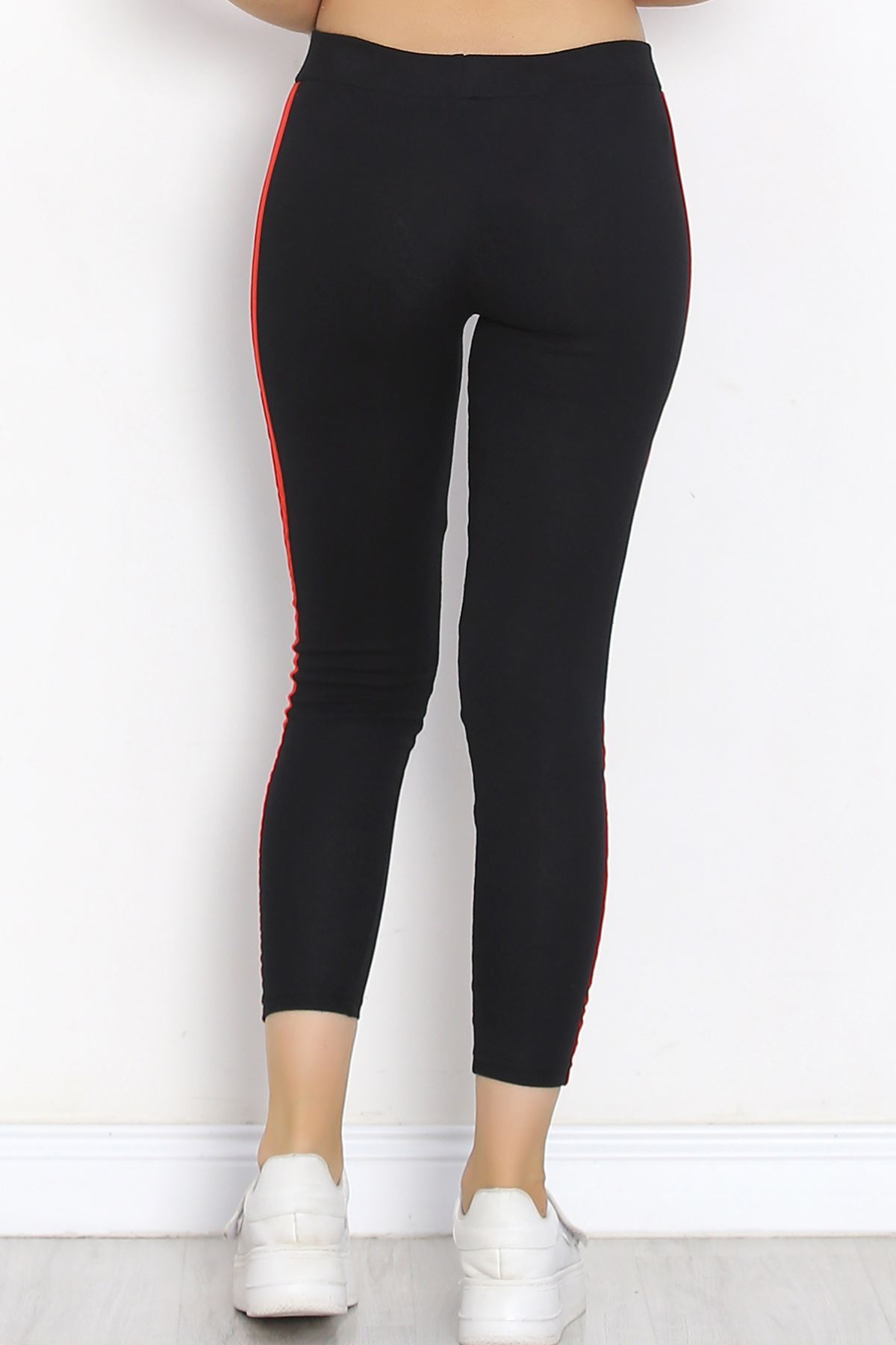 Single Stripe Ribbed Leggings BlackRed - 10293.1567.