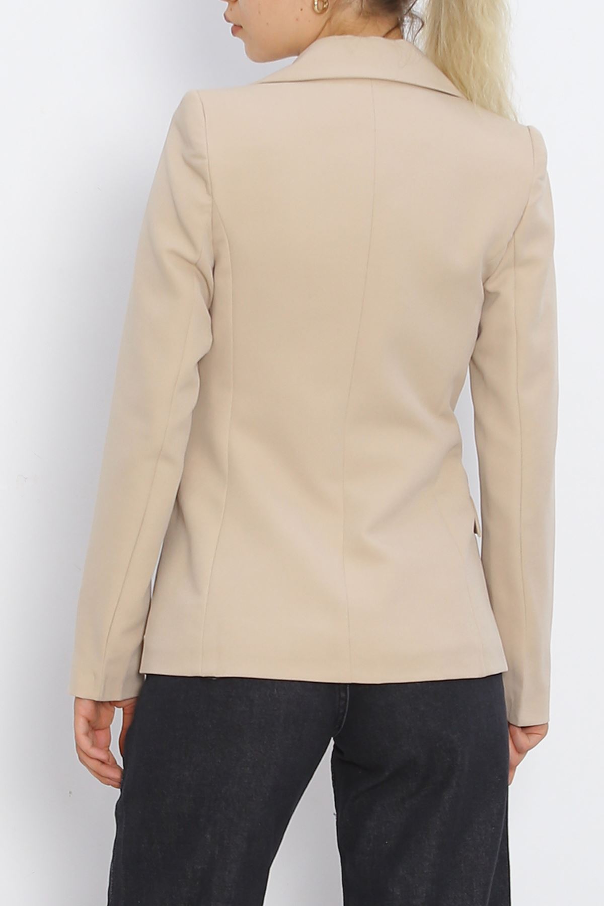 Gold Buttoned Blazer Jacket Beige - 912.1247.