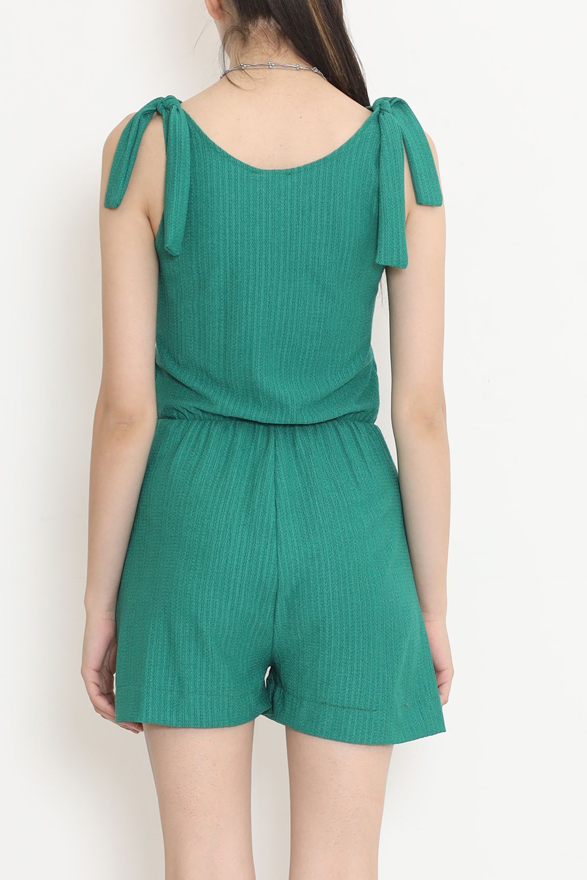 Buttoned V-Neck Linen Jumpsuit Green - 16560.631.