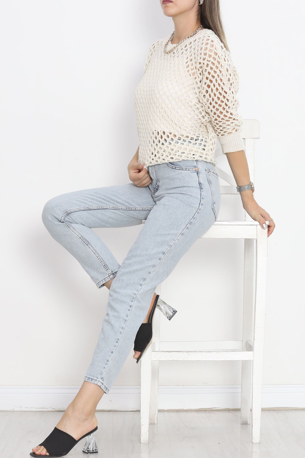 Perforated Sweater Cream - 18835.1247.