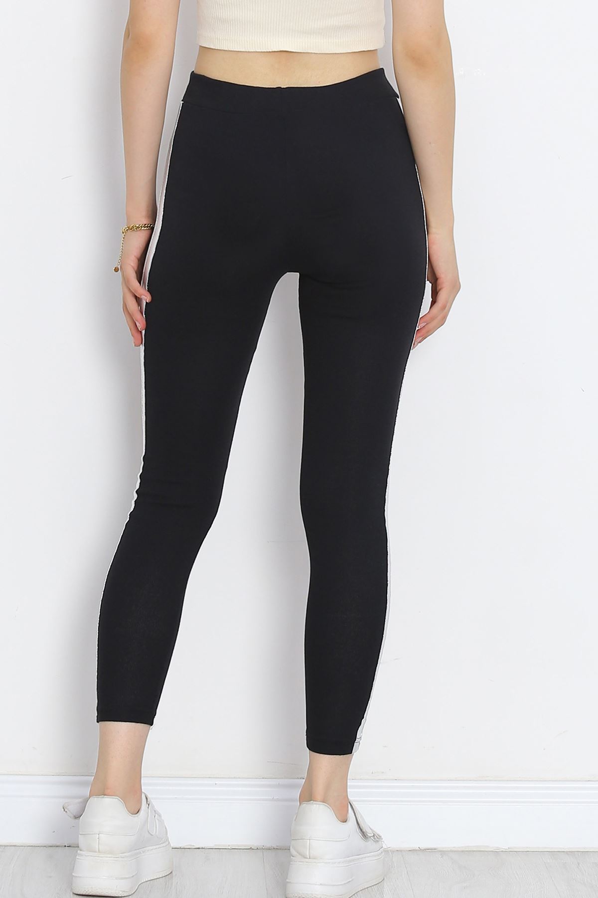 Single Stripe Ribbed Leggings Black-Silver - 10293.1567.