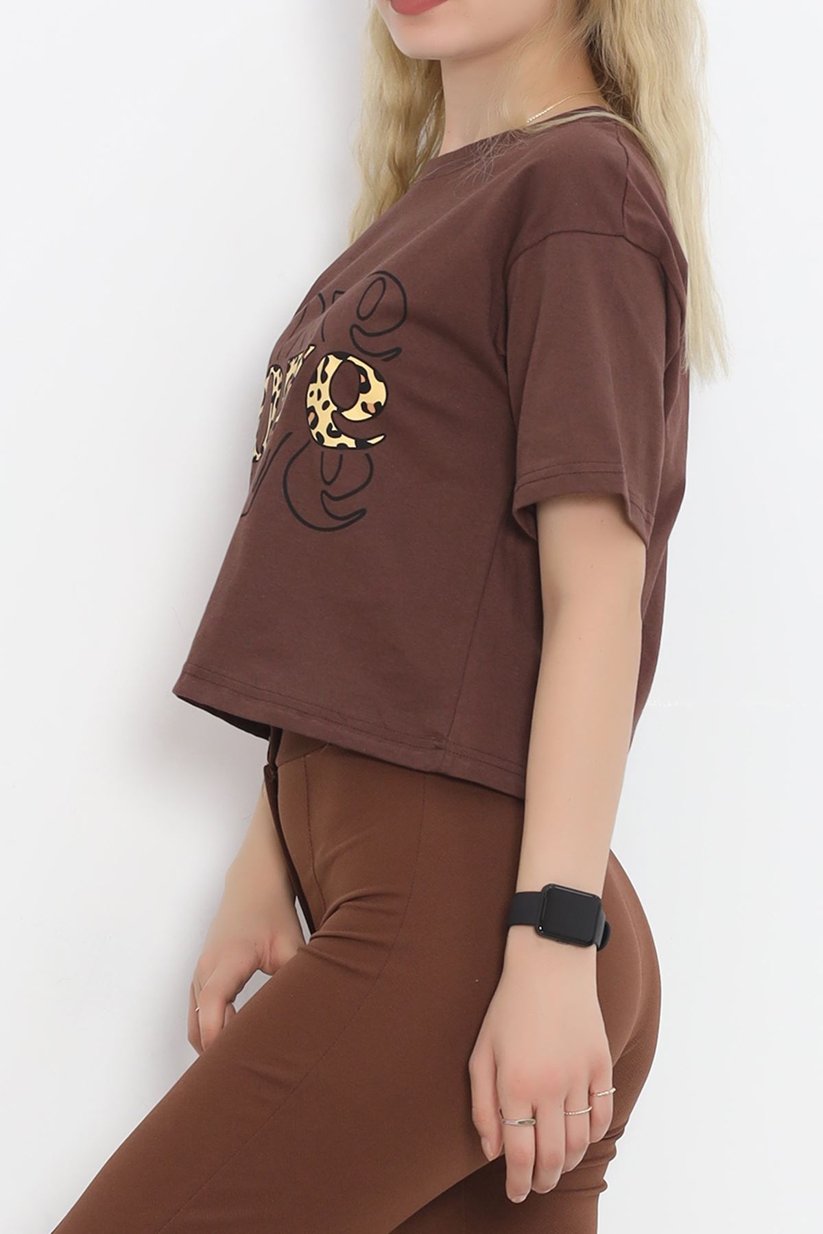 Printed Crop T-shirt Coffee - 16483.1567.