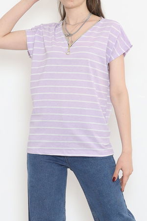 Zippered Striped T-shirt Lilac - 9657.1567.