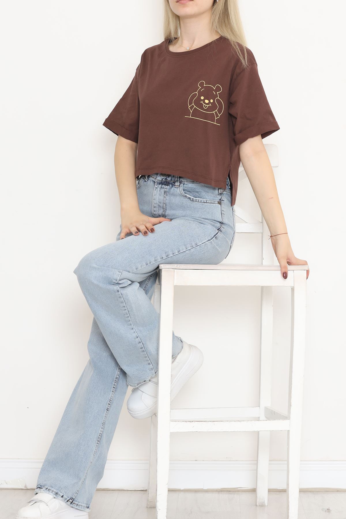 Printed Crop T-shirt Coffee - 16491.1567.