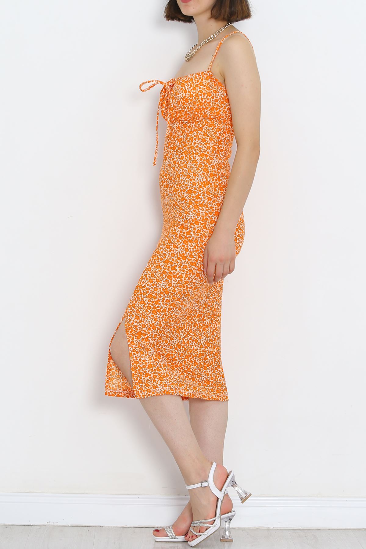 Strappy Patterned Dress Whiteorange - 650.1247.